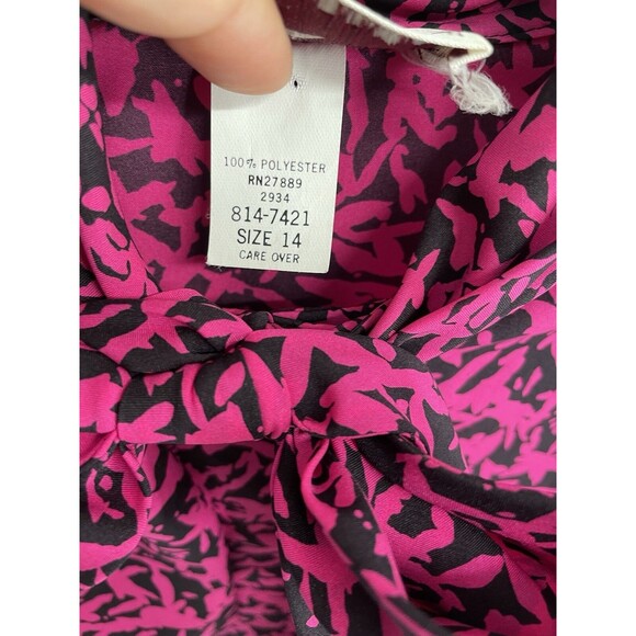 Vintage Vibrant Abstract Print Artsy Funky Bright Tie Neck Feminine Sexy Blouse - Picture 8 of 9